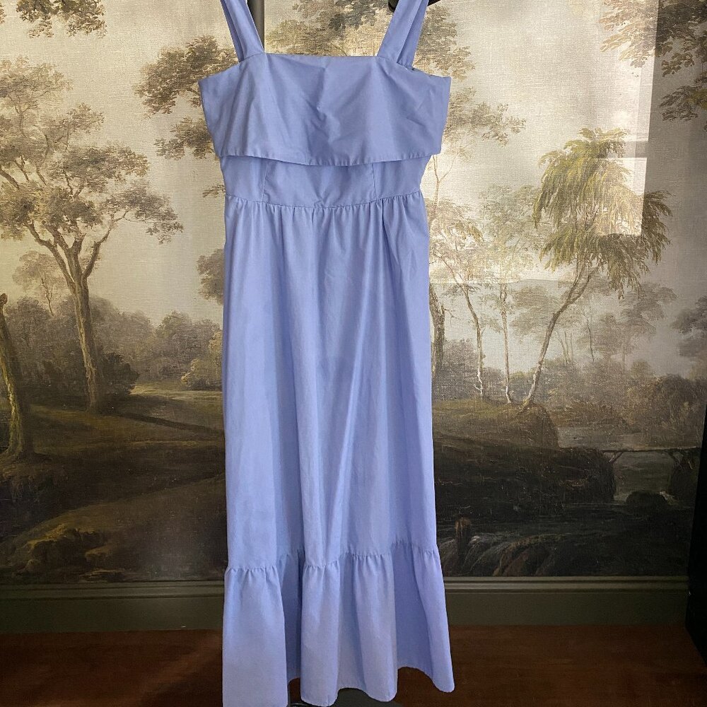 Sky Blue Cotton French Summer Dress with Ruffles and Open Back - XS/S